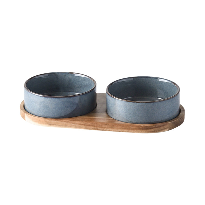 High Quality Ceramic Pet Bowls with Wooden Protective Collar