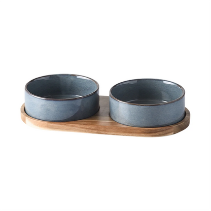 High Quality Ceramic Pet Bowls with Wooden Protective Collar