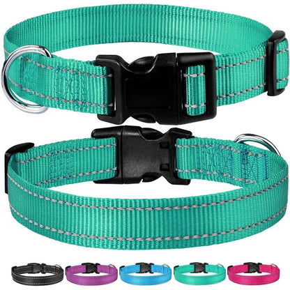 Dog Collar Strap With Adjustable Safety - Reflective Nylon Pet Collar for Small to Medium Size Pets