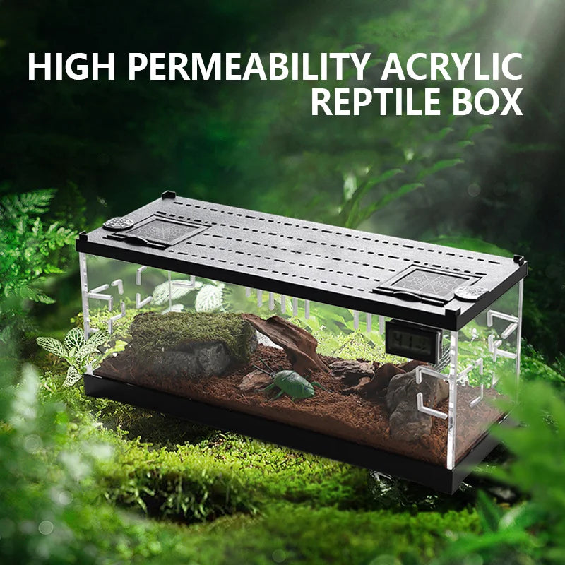 Acrylic Reptile Breeding Box with LED - Lizards Snakes Winter Incubator with Heating Pads Reptiles Feeding Box Anti-escape Cages