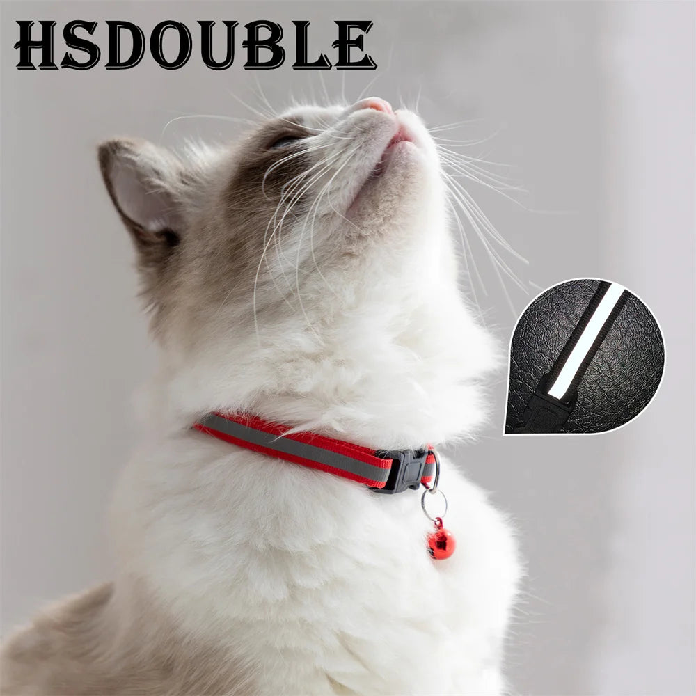 Reflective Adjustable Cat and Small Dog Collars - 2 per pack, 12 Colors with Bells