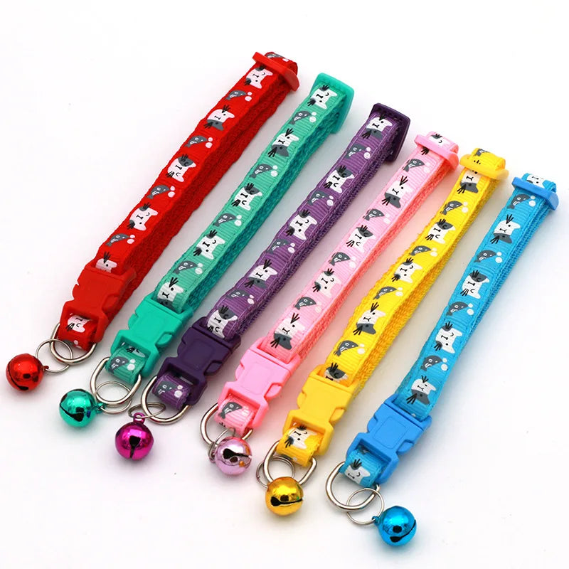 Dog or Cat Collar with Bell - Colorful Pattern, Adjustable Collars for Small Pets