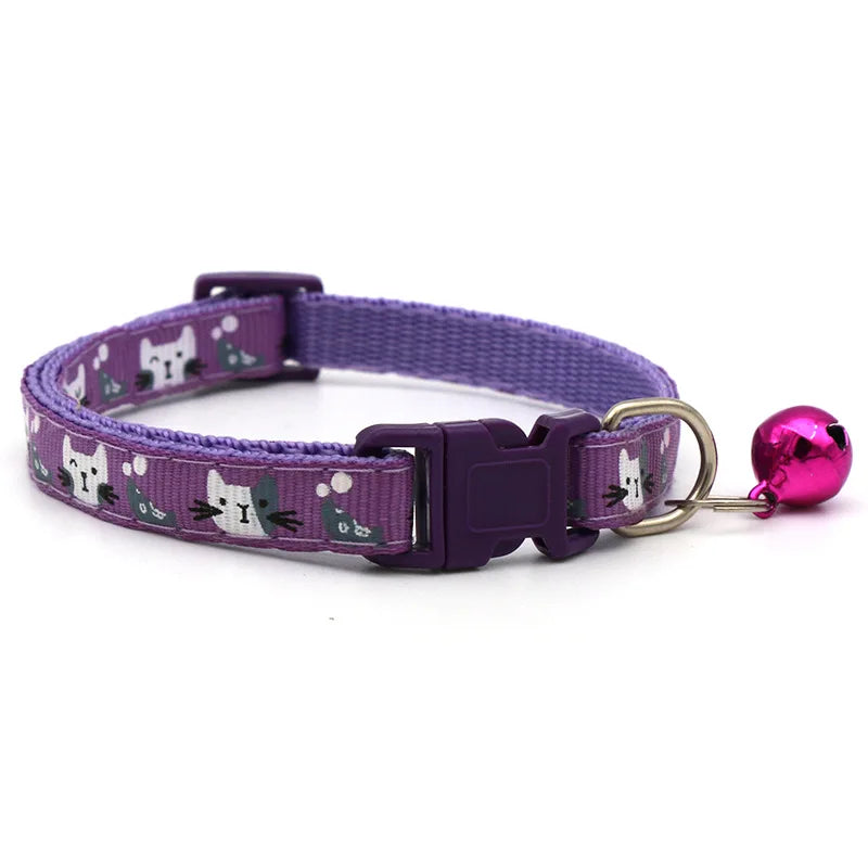 Dog or Cat Collar with Bell - Colorful Pattern, Adjustable Collars for Small Pets