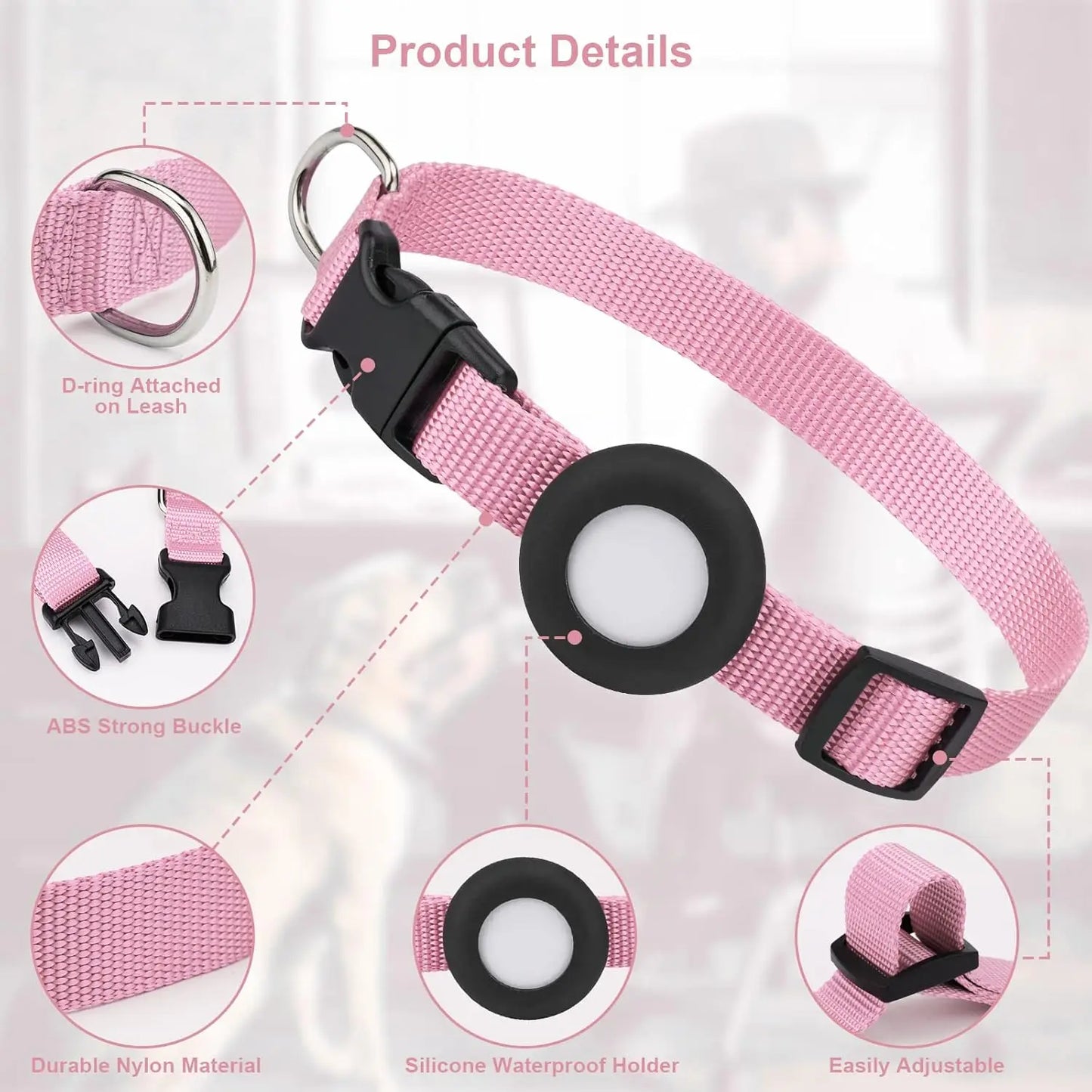 Adjustable Airtag Holder Dog Collar with Quick Snap Buckle for Small Dogs