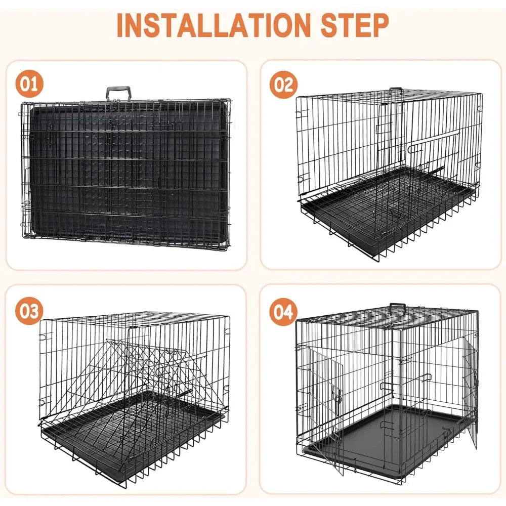 Dog Crates for Large and Medium Dogs Foldable Metal Wire Kennel 30/36/42 Inches