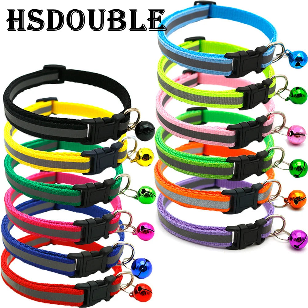 Reflective Adjustable Cat and Small Dog Collars - 2 per pack, 12 Colors with Bells