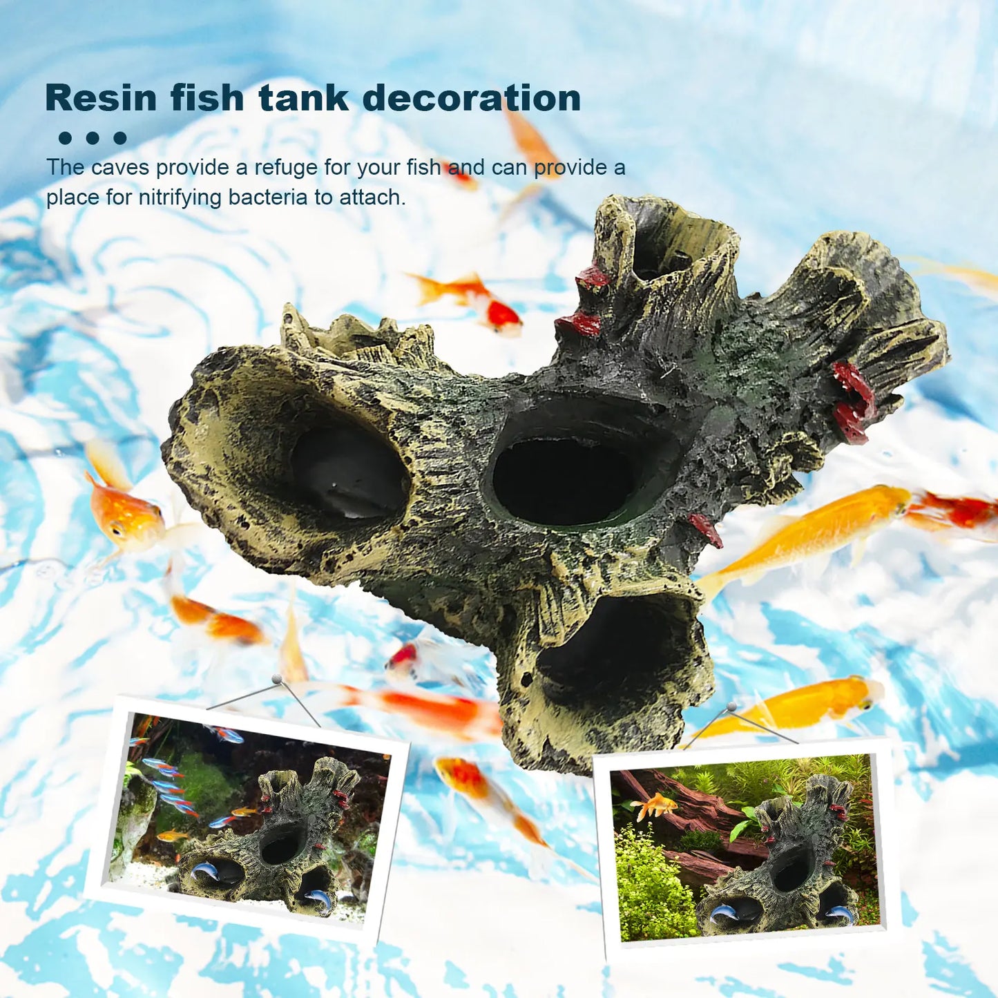 Hollow Log Aquarium Decor - Non-toxic Resin Fish Tank Decoration