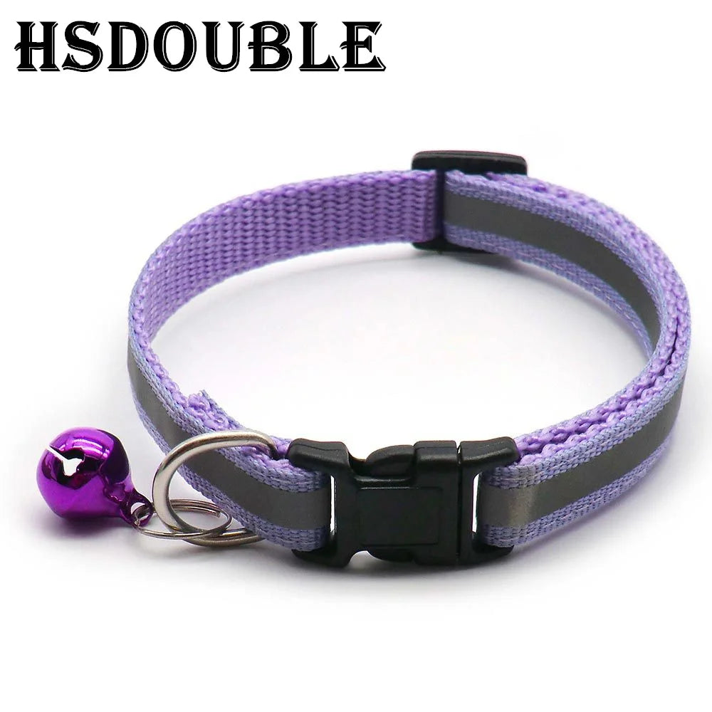 Reflective Adjustable Cat and Small Dog Collars - 2 per pack, 12 Colors with Bells