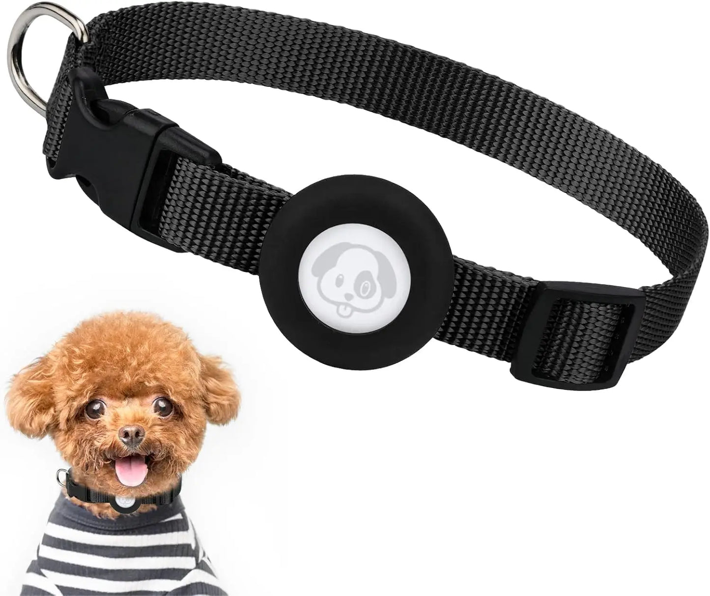 Adjustable Airtag Holder Dog Collar with Quick Snap Buckle for Small Dogs