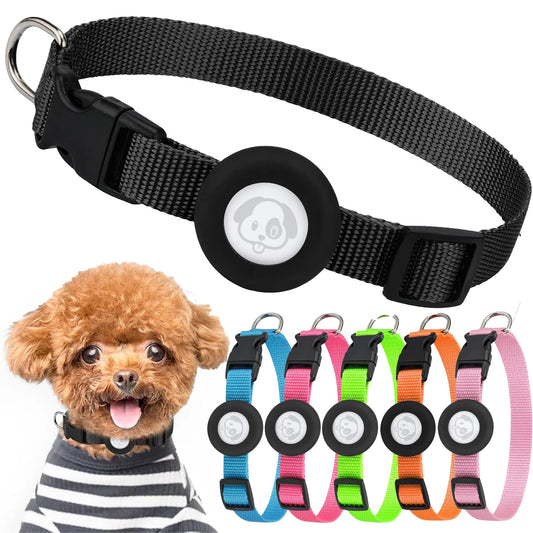 Adjustable Airtag Holder Dog Collar with Quick Snap Buckle for Small Dogs