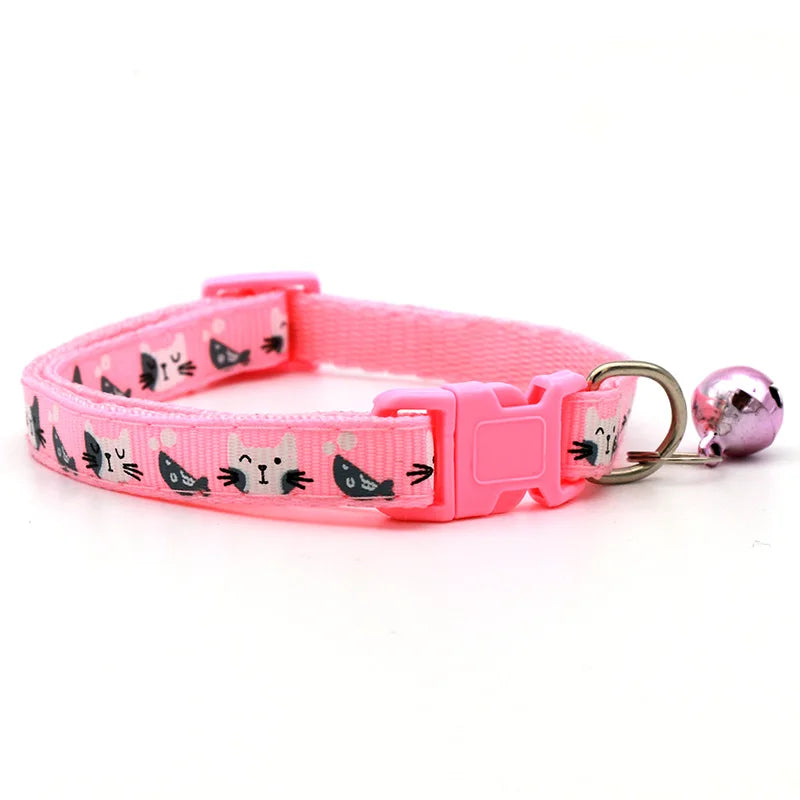 Dog or Cat Collar with Bell - Colorful Pattern, Adjustable Collars for Small Pets