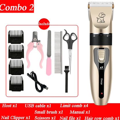 Professional Pet Grooming Set - Electric Cordless Rechargeable Dog Clippers, Ceramic Blade