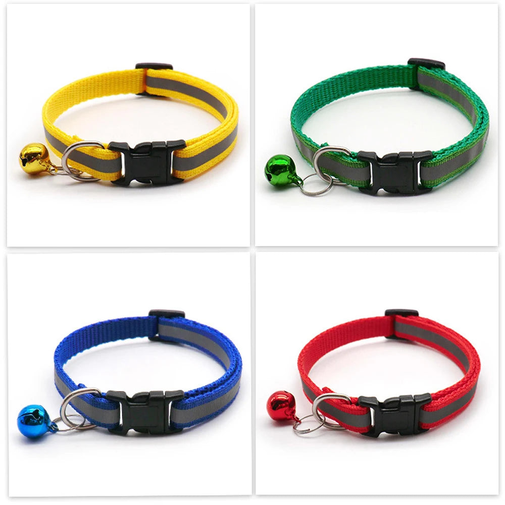 Reflective Adjustable Cat and Small Dog Collars - 2 per pack, 12 Colors with Bells