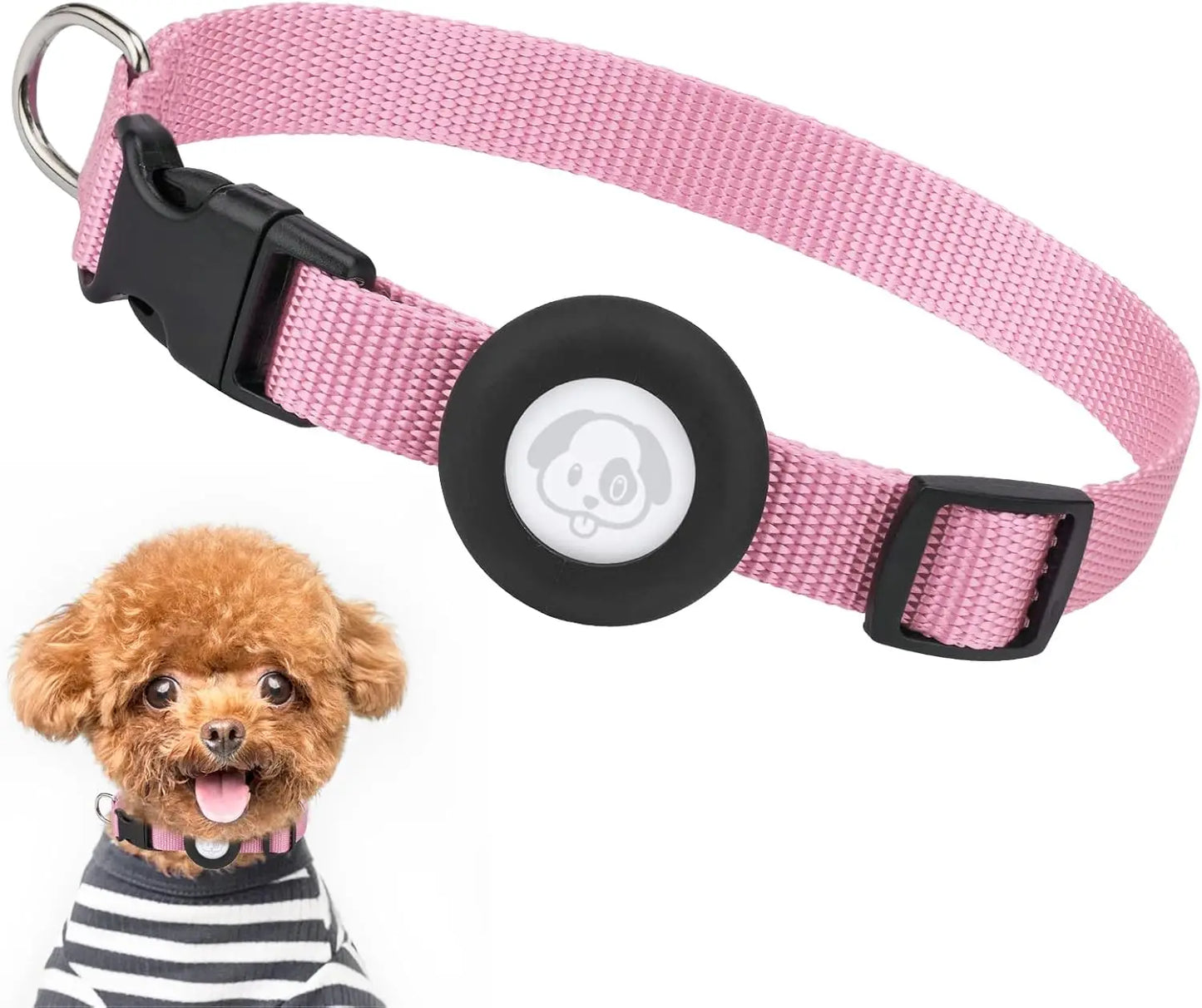 Adjustable Airtag Holder Dog Collar with Quick Snap Buckle for Small Dogs