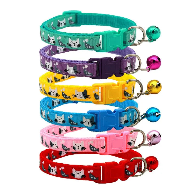 Dog or Cat Collar with Bell - Colorful Pattern, Adjustable Collars for Small Pets