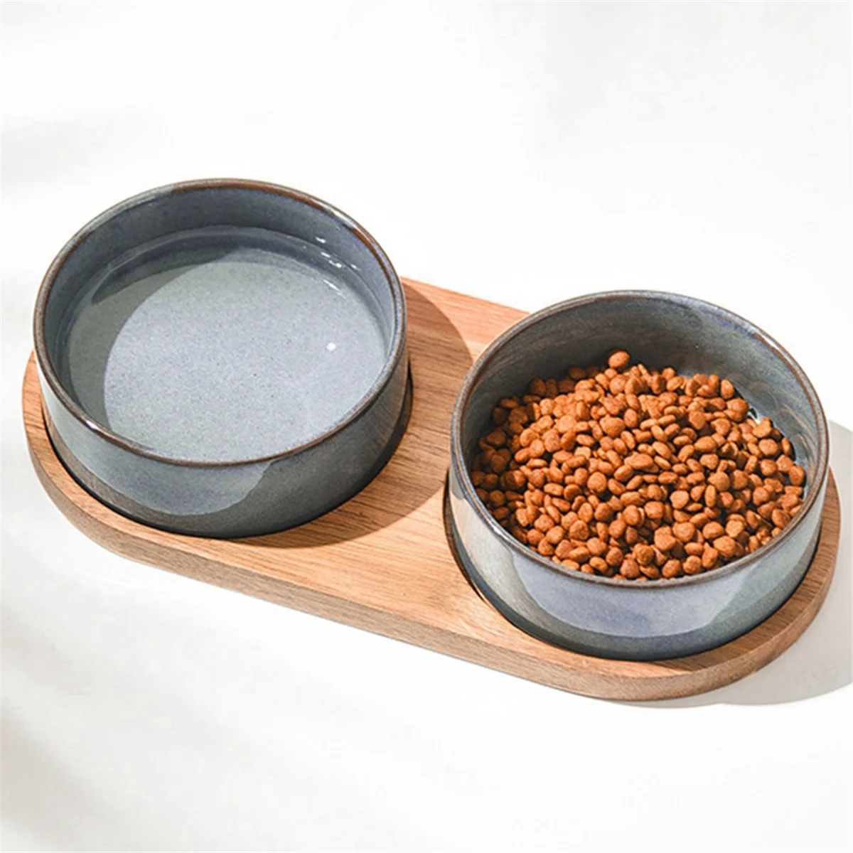 High Quality Ceramic Pet Bowls with Wooden Protective Collar