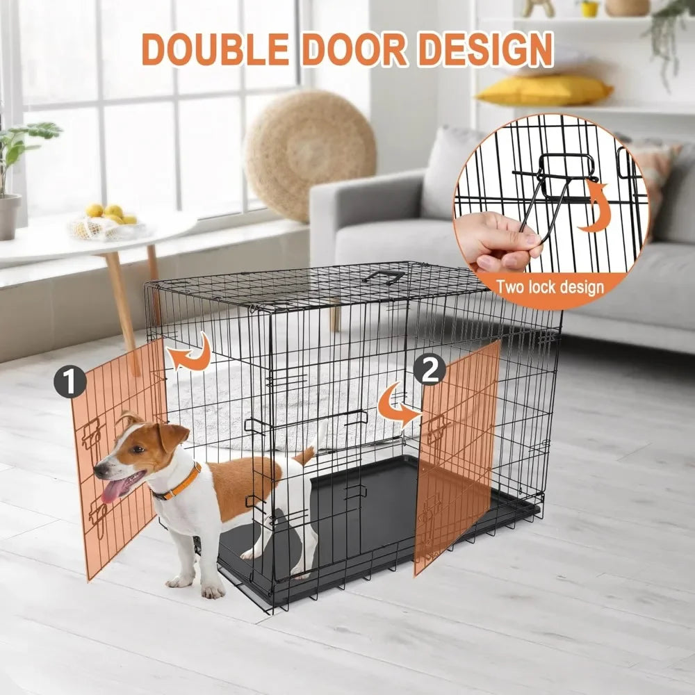 Dog Crates for Large and Medium Dogs Foldable Metal Wire Kennel 30/36/42 Inches