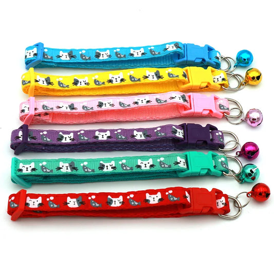 Dog or Cat Collar with Bell - Colorful Pattern, Adjustable Collars for Small Pets