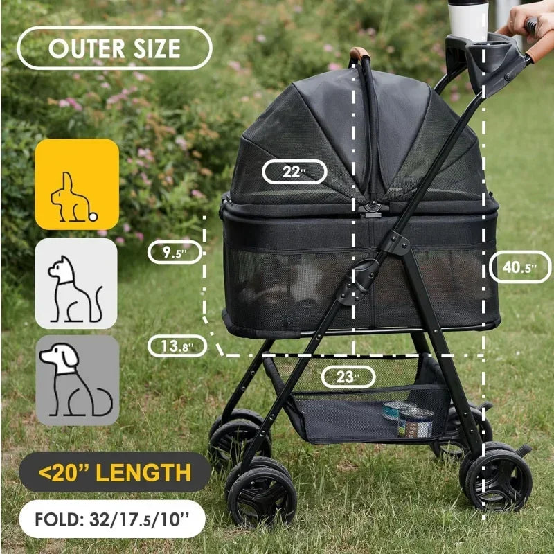 Pet Stroller for Small and Medium Dogs or Cats - Removable Carrier, Car Seat, Pet Buggy