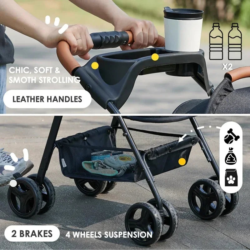 Pet Stroller for Small and Medium Dogs or Cats - Removable Carrier, Car Seat, Pet Buggy