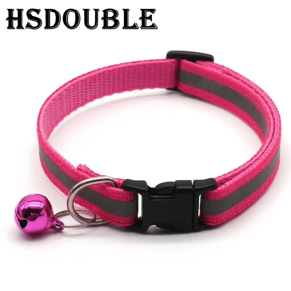 Reflective Adjustable Cat and Small Dog Collars - 2 per pack, 12 Colors with Bells