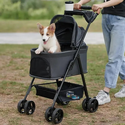 Pet Stroller for Small and Medium Dogs or Cats - Removable Carrier, Car Seat, Pet Buggy