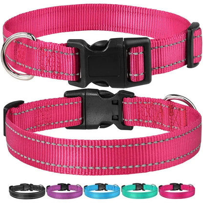 Dog Collar Strap With Adjustable Safety - Reflective Nylon Pet Collar for Small to Medium Size Pets