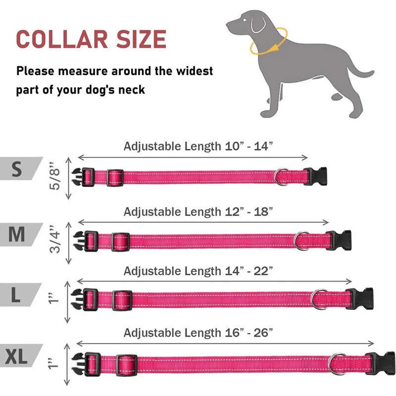 Dog Collar Strap With Adjustable Safety - Reflective Nylon Pet Collar for Small to Medium Size Pets