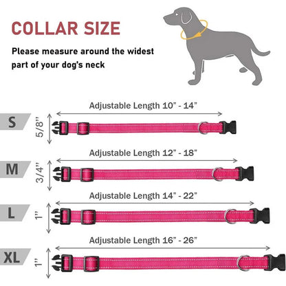 Dog Collar Strap With Adjustable Safety - Reflective Nylon Pet Collar for Small to Medium Size Pets