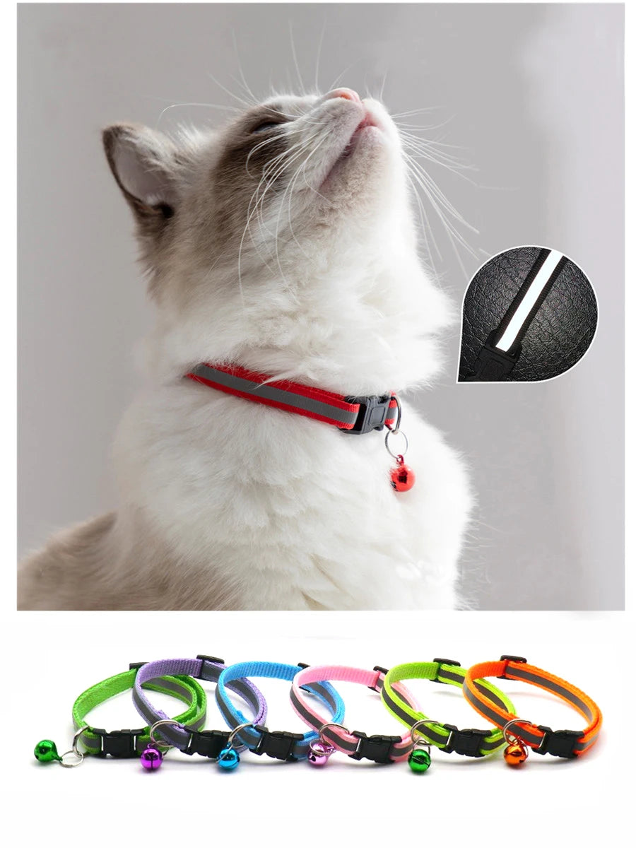 Reflective Adjustable Cat and Small Dog Collars - 2 per pack, 12 Colors with Bells