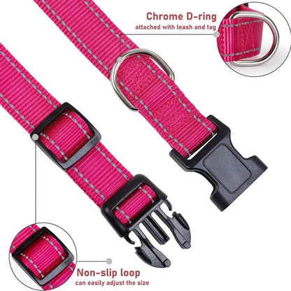 Dog Collar Strap With Adjustable Safety - Reflective Nylon Pet Collar for Small to Medium Size Pets