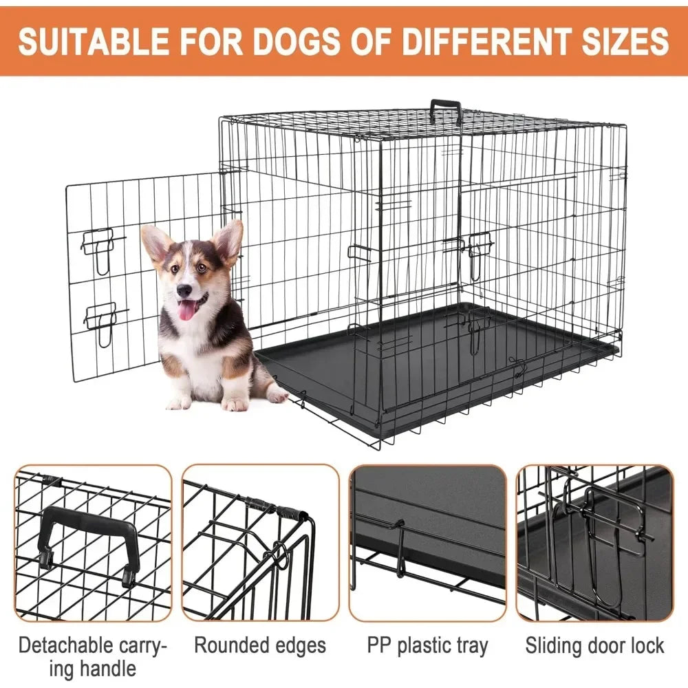 Dog Crates for Large and Medium Dogs Foldable Metal Wire Kennel 30/36/42 Inches