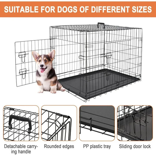 Dog Crates for Large and Medium Dogs Foldable Metal Wire Kennel 30/36/42 Inches