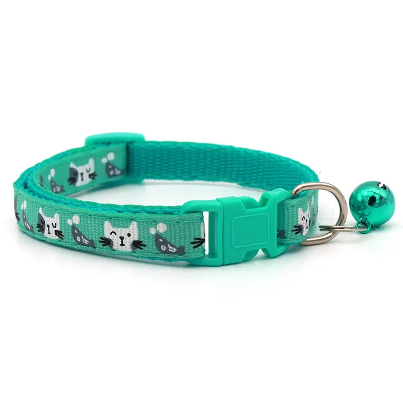 Dog or Cat Collar with Bell - Colorful Pattern, Adjustable Collars for Small Pets