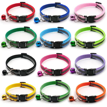 Reflective Adjustable Cat and Small Dog Collars - 2 per pack, 12 Colors with Bells