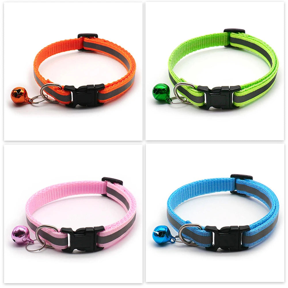 Reflective Adjustable Cat and Small Dog Collars - 2 per pack, 12 Colors with Bells