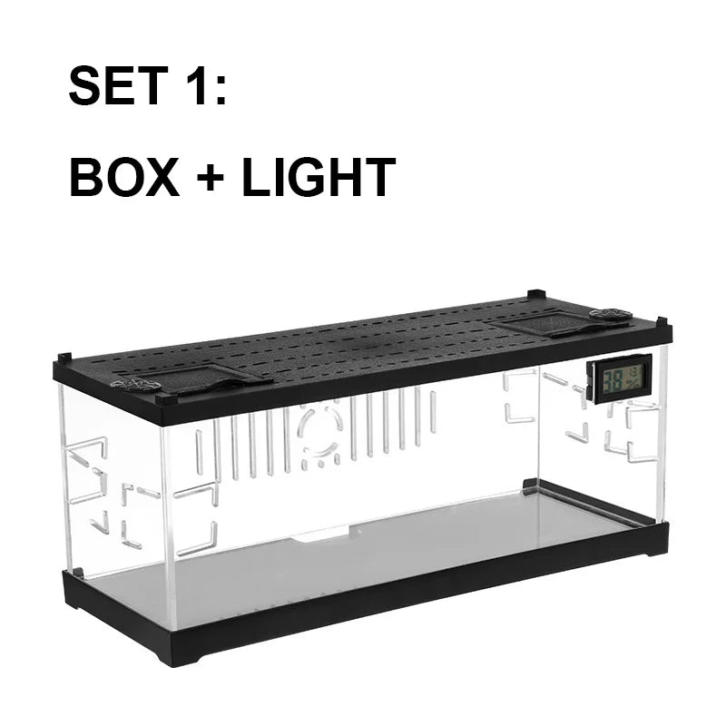 Acrylic Reptile Breeding Box with LED - Lizards Snakes Winter Incubator with Heating Pads Reptiles Feeding Box Anti-escape Cages