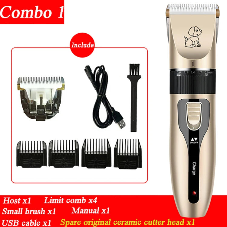 Professional Pet Grooming Set - Electric Cordless Rechargeable Dog Clippers, Ceramic Blade