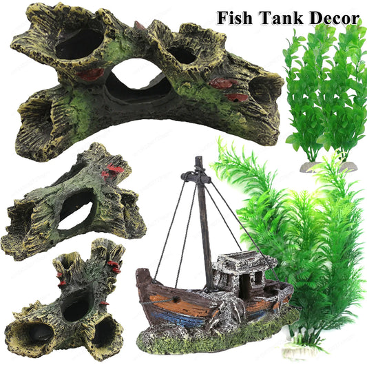 Hollow Log Aquarium Decor - Non-toxic Resin Fish Tank Decoration