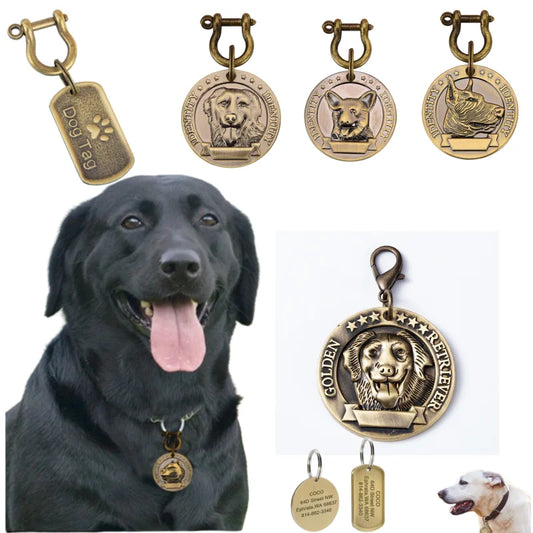 Customizable Engraved Pets ID Tag for Dog Cat Bronze Nameplate Tags Personalized Anti-lost Address Number Dogs Collar ID Pendant