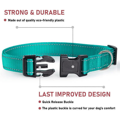 Dog Collar Strap With Adjustable Safety - Reflective Nylon Pet Collar for Small to Medium Size Pets