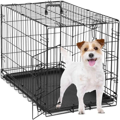 Metal Dog Crate Kennel - Double Door W/Divider Panel, Folding