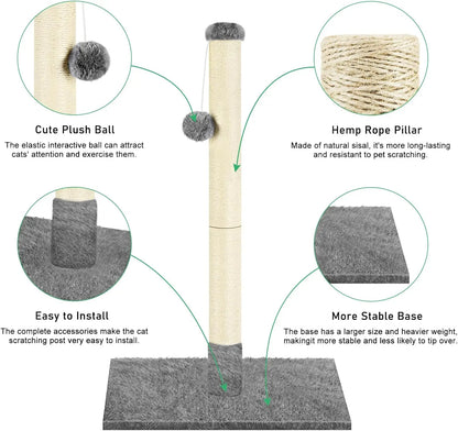 Cat scratching post with a sisal rope and a hanging ball