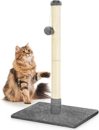 Cat scratching post with a sisal rope and a hanging ball